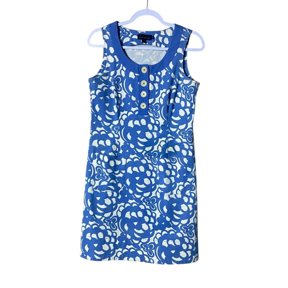 Boden Blue Floral Shift Dress with Button Placket
